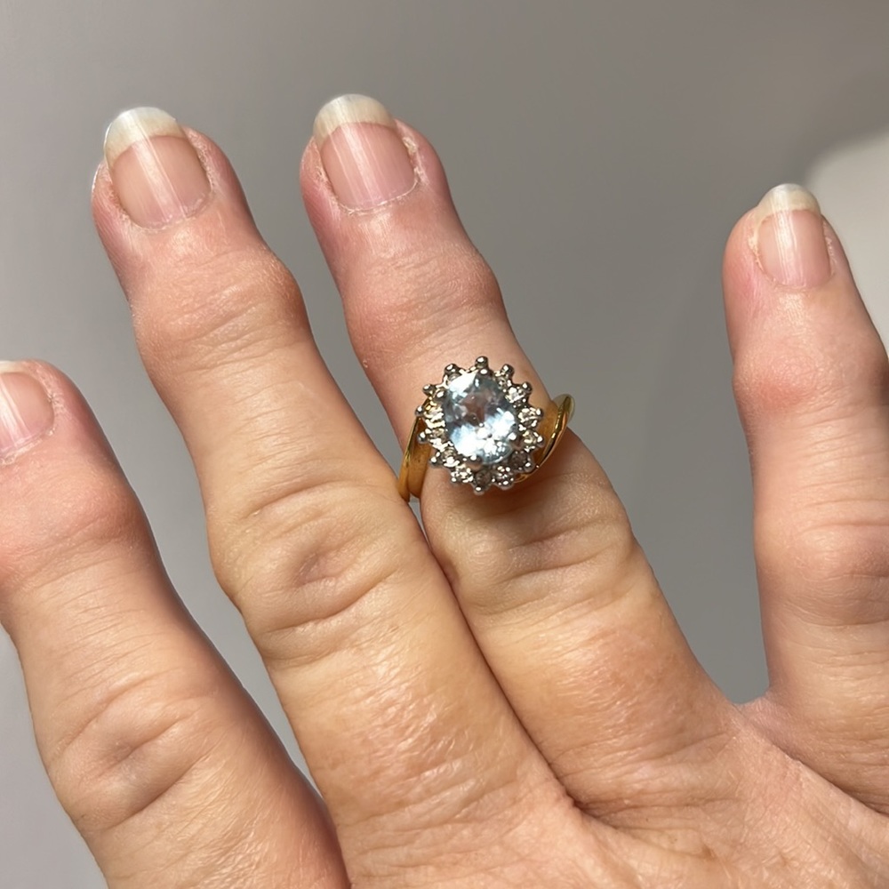 NWOT, 18 karat gold electroplated (GEA) genuine Aquamarine.  Sz 4.5 - Picture 7 of 7